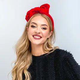 Czerwona aksamitna opaska handmade z gigantyczną kokardą.