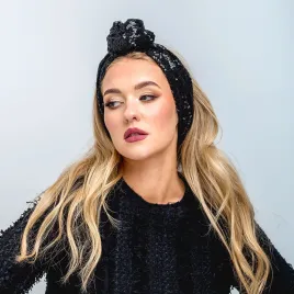 Opaska/turban twist band w czarne  cekiny.