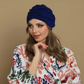 Granatowa czapka turban damski.