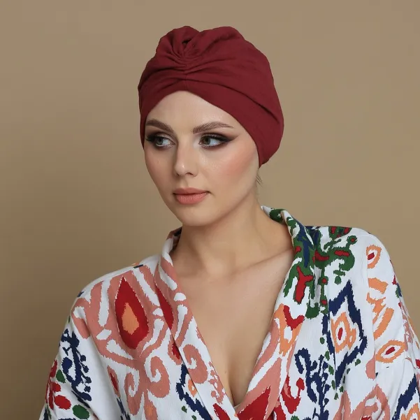 Turban bawełniany bordo marsala.