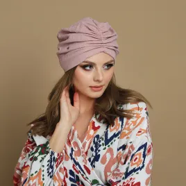 Turban do włosów bawełniany, muślinowy brudny róż.