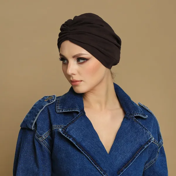 Muślinowy bawełniany  turban gorzka czekolada.