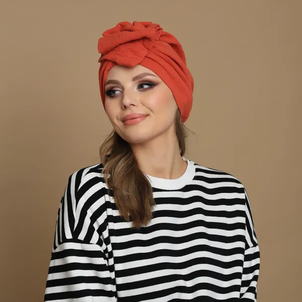 Ozdobny turban bawełniany pomarańczowy.