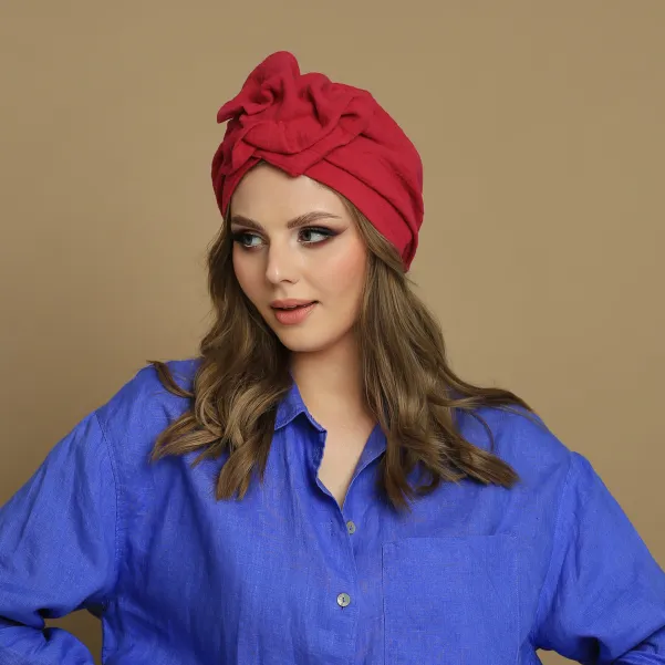 Ozdobny szalony turban bawełniany amarantowy.