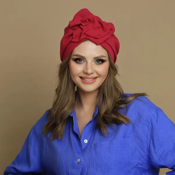 Ozdobny szalony turban bawełniany amarantowy.