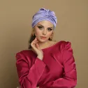 Satynowy elegancki turban kobiecy lila.