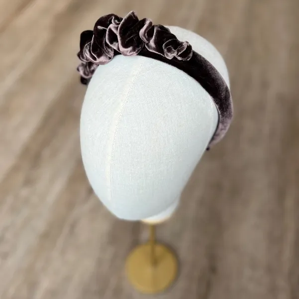 Opaska damska aksamitna, jedwabna brąz taupe.