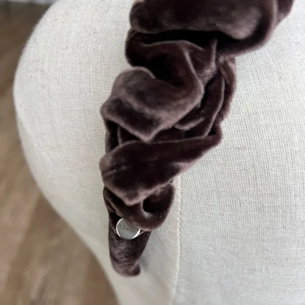 Opaska damska aksamitna, jedwabna brąz taupe.