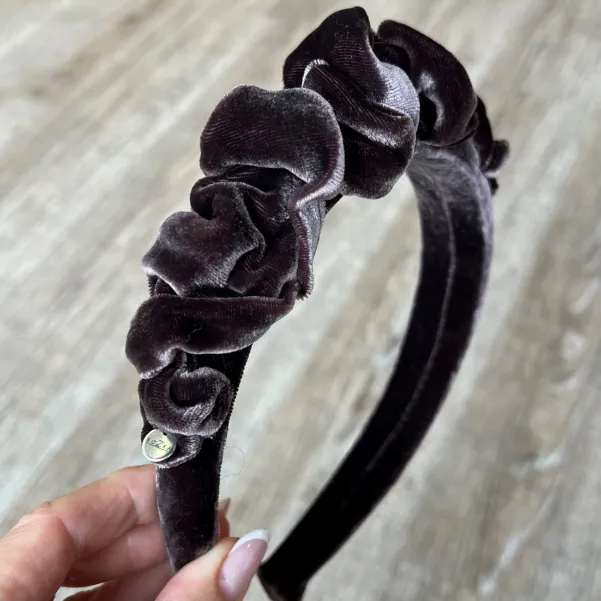 Opaska damska aksamitna, jedwabna brąz taupe.