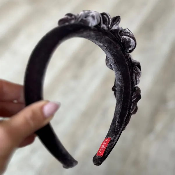 Opaska damska aksamitna, jedwabna brąz taupe.