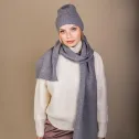 Cienka czapka z szalikiem na zimę z wełny i kaszmiru, szary komplet.