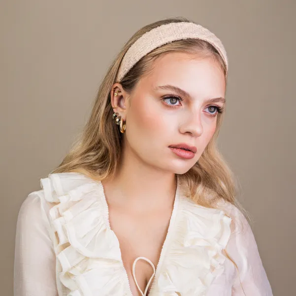 Tweedowa opaska ozdobna kremowa