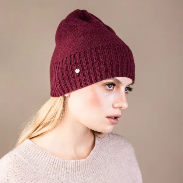 Cienka czapka wełniano-kaszmirowa bordowa