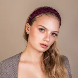 Tweedowa opaska ozdobna w kolorze ciemnego wina