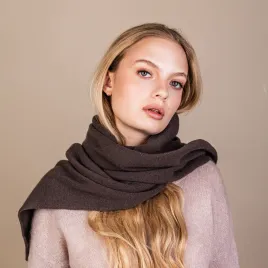 Szal brąz taupe, długi, wełniano-kaszmirowy.