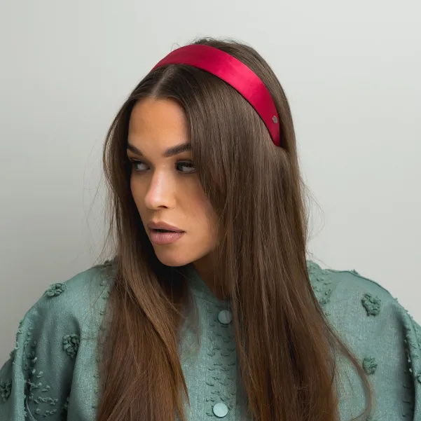 Opaska bez ozdób satynowa malinowy róż.