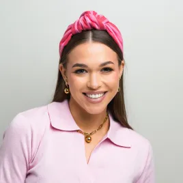 Opaska do włosów bawełniana różowa w paseczki.