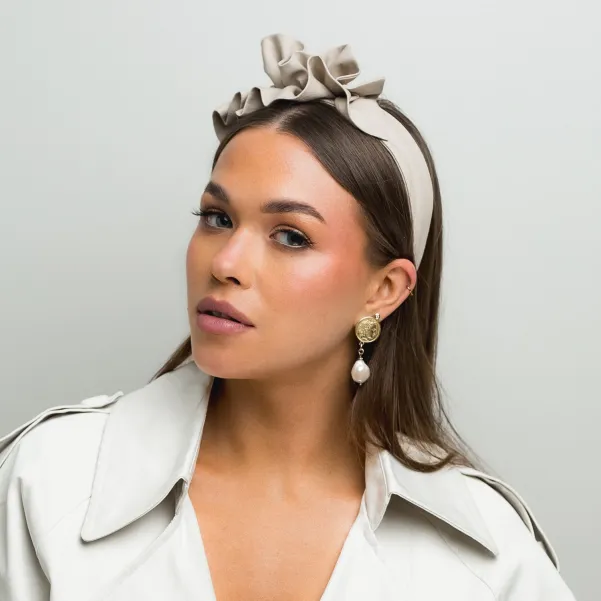 Ozdobna opaska lniana handamde uniwersalny beż.