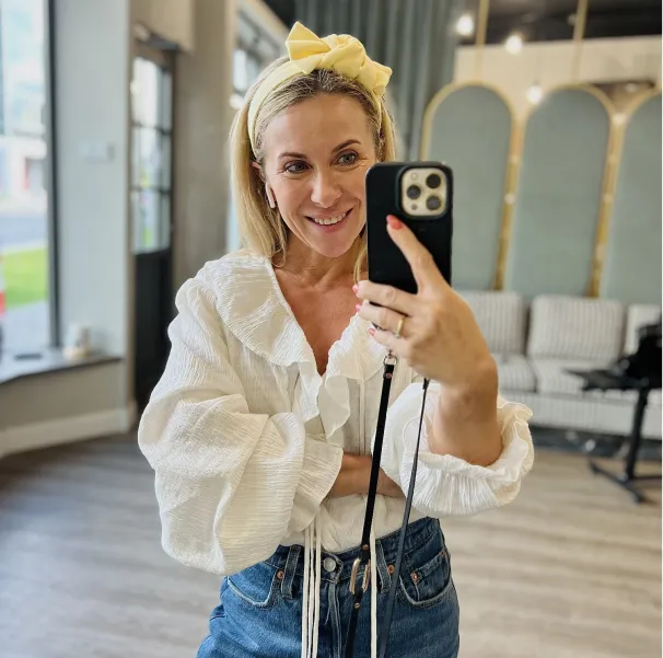 Żółta masełkowa opaska lniana ozdobna.