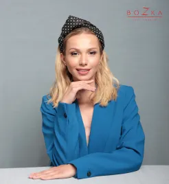 Opaska handmade czarna w białe kropki.