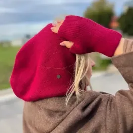 Bordowe wełniane rękawiczki bez palców damskie