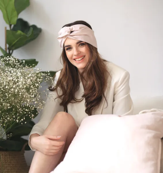 Pudrowa opaska turban len + bawełna.