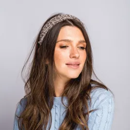 Stylowa opaska do włosów tweedowa w odcieniach beżu i fioletu