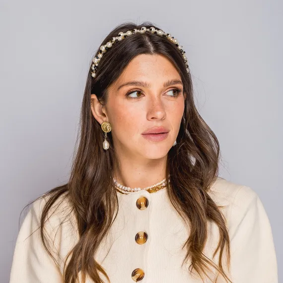 Opaska biżuteryjna z perełkami i kryształkami