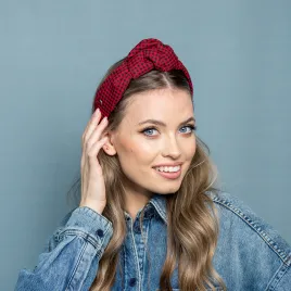 Opaska supeł w brązowo- beżową krateczkę handmade.