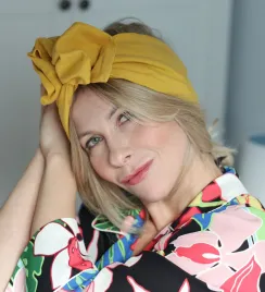 Lniana opaska na druciku w letnim zóltym kolorze.